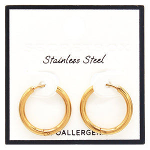 GOLD HUGGIE HOOP EARRINGS STAINLESS STEEL HYPOALLERGENIC ( 8051 GD )