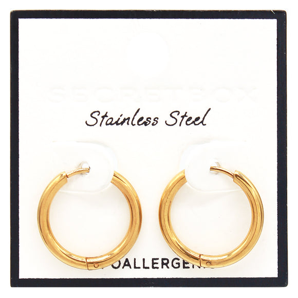 GOLD HUGGIE HOOP EARRINGS STAINLESS STEEL HYPOALLERGENIC ( 8051 GD )