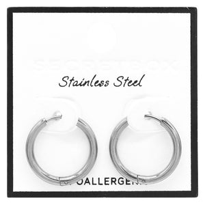 SILVER HUGGIE HOOP EARRINGS STAINLESS STEEL HYPOALLERGENIC ( 8051 RH )