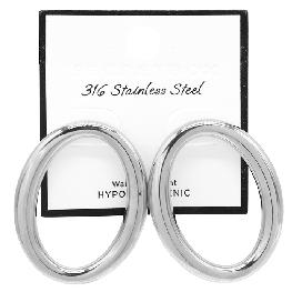 STAINLESS STEEL SILVER CIRCLE EARRINGS ( 8202 RH )