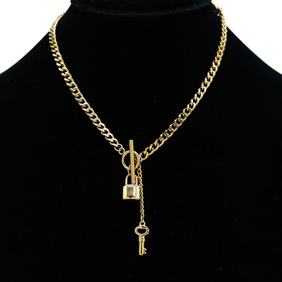 316 STAINLESS STEEL LOCK NECKLACE GOLD ( 1213 GD )