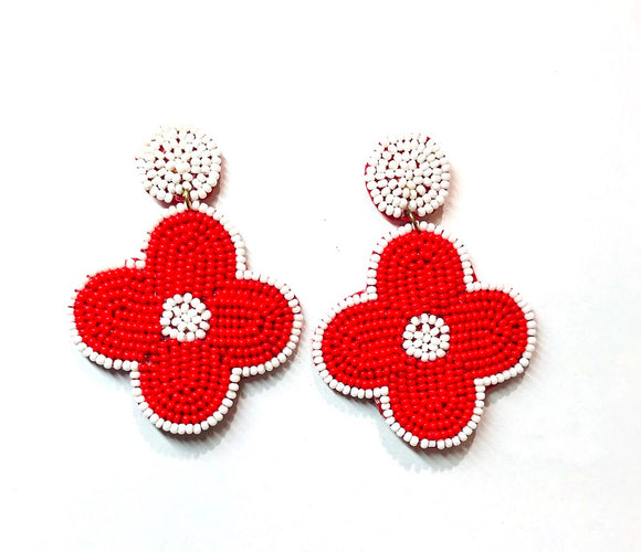 Red White Bead Earrings ( 612 NRD )