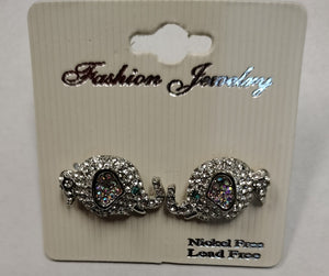 SILVER ELEPHANT EARRINGS CLEAR STONES ( 2155 SCLAB )