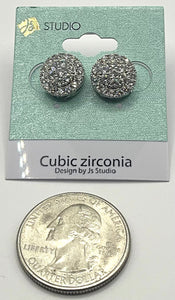 SILVER ROUND EARRINGS CLEAR CZ STONES ( 3703 S )
