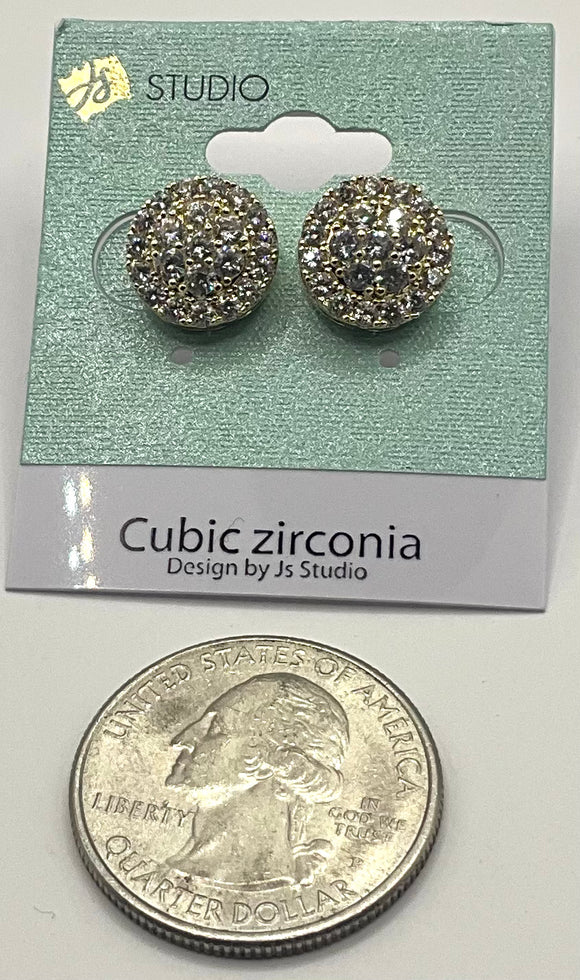 GOLD ROUND EARRINGS CLEAR CZ STONES ( 3703 G )