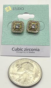 GOLD SQUARE EARRINGS CLEAR CZ STONES ( 3704 G )