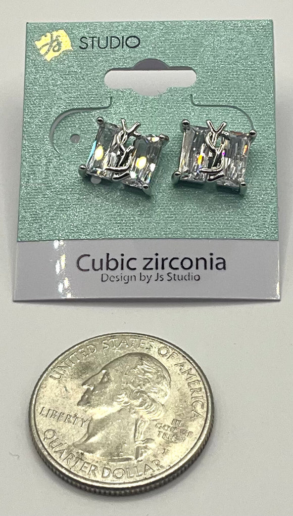 SILVER SQUARE EARRINGS CLEAR CZ STONES ( 3910 S )