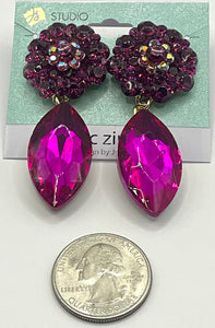 GOLD DANGLING EARRINGS FUCHSIA STONES ( 8411 FU )