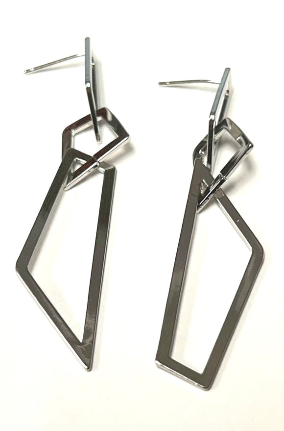 SILVER DANGLING GEOMETRIC EARRINGS ( 00096 S )