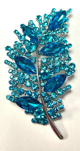 SILVER LIGHT BLUE LEAF BROOCH ( 06746 SLBL )