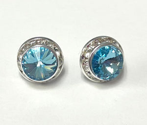 15mm Medium AQUA Rondelle Crystal Stud Earring ( 47 16 )