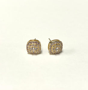 GOLD SQUARE STUD EARRINGS CLEAR CZ STONES ( 3712 G )