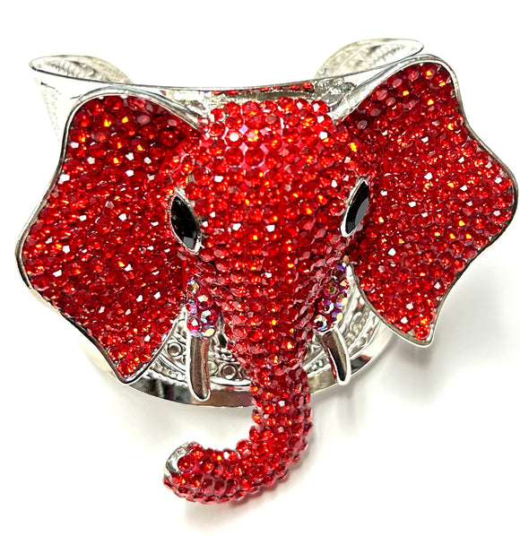 SILVER CUFF BANGLE ELEPHANT RED STONES ( 1428 SRED )