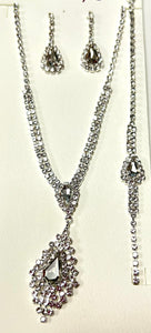 SILVER NECKLACE SET BRACELET CLEAR STONES ( 38311 1CL )