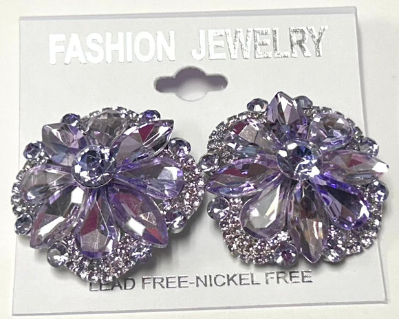 ROUND SILVER LAVENDER STONES CLIP ON EARRINGS ( 2842 SLV )