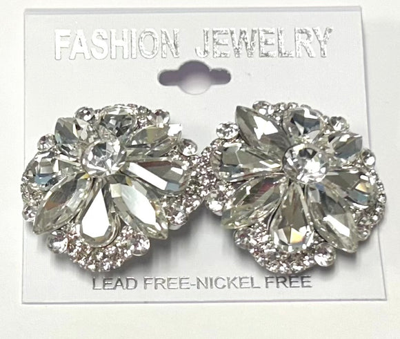 ROUND SILVER CLEAR STONES CLIP ON EARRINGS ( 2842 SC )