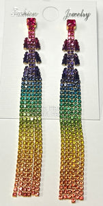 GOLD DANGLING EARRINGS MULTI COLOR OMBRE FRINGE ( 5607 MT )