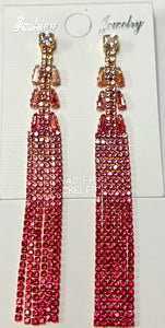 GOLD DANGLING EARRINGS PINK OMBRE FRINGE ( 5607 PK )