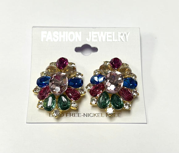 GOLD CLIP ON EARRINGS MULTI COLOR STONES ( 3336 GMT )