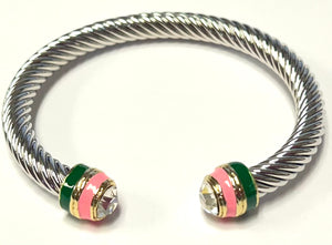 SILVER CUFF BANGLE PINK GREEN ( 756 PG )