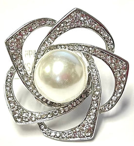 SILVER STRETCH RING CLEAR PEARL STONES ( 1295 SWP )