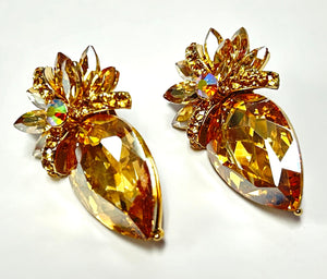 GOLD CLIP ON EARRINGS TOPAZ STONES ( 8075 TP )