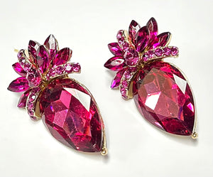 GOLD CLIP ON EARRINGS FUCHSIA STONES ( 8075 FUC )