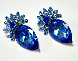 SILVER CLIP ON EARRINGS BLUE STONES ( 8075 SBL )