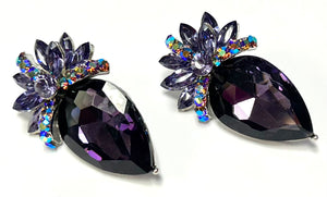 SILVER CLIP ON EARRINGS PURPLE STONES ( 8075 PU )