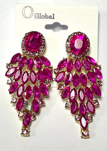 GOLD FUCHSIA DANGLING EARRINGS ( 6005 )