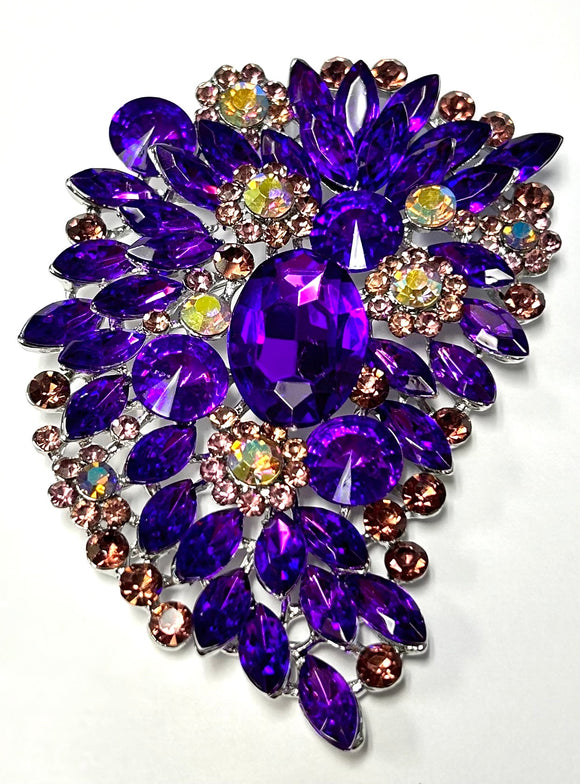 SILVER PURPLE Rhinestone Large Brooch Pin ( 06647 PP )