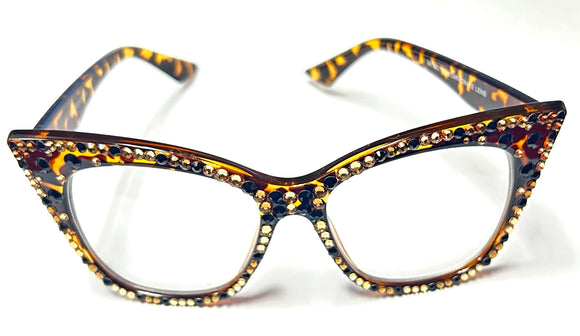 TORTOISE SHELL GLASSES BROWN SWAROVSKI STONES UV 400 ( 1071 LEO )