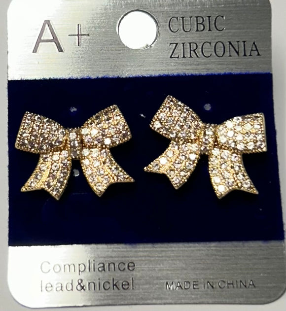 GOLD BOW CZ EARRINGS ( 370 G )