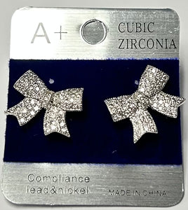 SILVER BOW CZ EARRINGS ( 370 S )