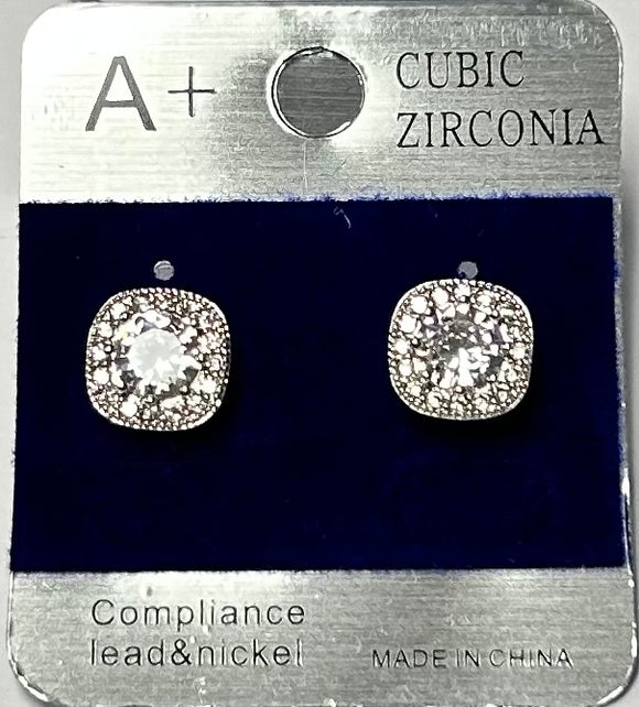 SILVER SQUARE CZ EARRINGS ( 352 )