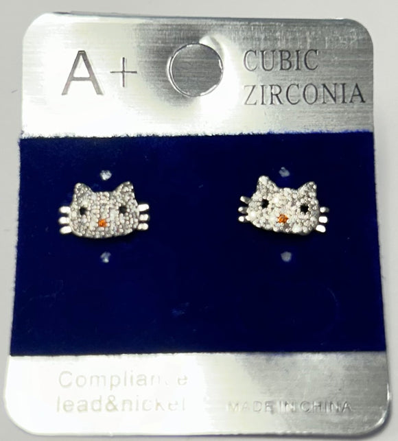 SILVER CAT CZ STONES EARRINGS ( 379 )