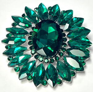 SILVER GREEN BROOCH ( 06698 EM )