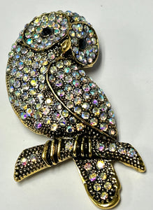 GOLD OWL BROOCH AB STONES ( 06734 GAB )