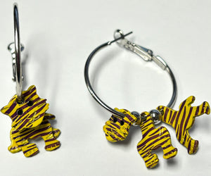 SILVER HOOP EARRINGS 3D TIGER ( 5335 GDPURP )