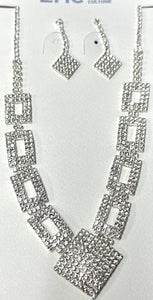 SILVER NECKLACE SET CLEAR STONES ( 0453 1C )