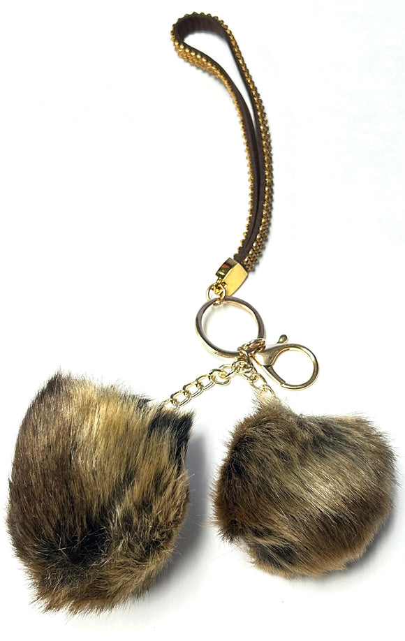 LARGE BROWN FURRY BALL KEYCHAIN ( 1013 GBR )