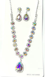 SILVER NECKLACE SET CLEAR AB STONES ( 10789 SAB )