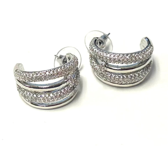 SILVER HOOP EARRINGS CZ STONES ( 9819 EX )