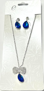 SILVER NECKLACE SET CLEAR BLUE STONES ( 1163 SVBL )