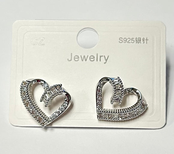 SILVER HEART EARRINGS CLEAR CZ STONES ( 172 3CL )