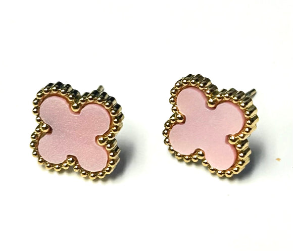 SMALL GOLD PINK QUATREFOIL EARRINGS ( 010 PK )