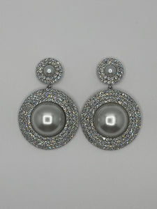 SILVER PEARL CZ STONES EARRINGS ( 3934 S )