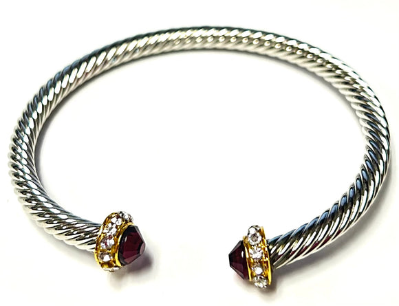 Cuff Bangle Clear Purple Stones ( 903 B )