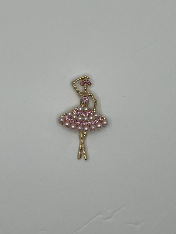 GOLD BALLERINA BROOCH PINK ( 06744 GPI )