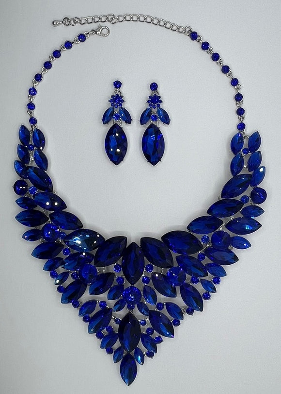 LARGE CRYSTAL NECKLACE SET ( 014279 BL )